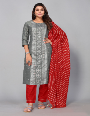 grey top- cotton jacquard i bottom- cotton i sleeve type- 3/4 sleeve i kurti length- 44