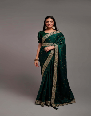green chinon i work- all over foil print body with heavy sequence & codding border lace with latakan i saree length- 5.5 m i blouse- heavy dhupiyan 0.80 m unstitched (master copy) fabric sequins work work festive  