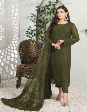 mahendi  top- georgette with heavy embroidery 3mm sequence work & moti adition work i top inner- attach heavy santoon i i botton inner- heavy santoon i dupatta- georgette with heavy embroidery sequence work i top length- max upto 49