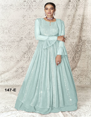 sky blue top- heavy faux georgette with embroidery sequence work i dupatta- heavy faux georgette with embroidery sequence work i bottom- heavy faux georgette 2.30 m i bottom inner heavy santoon silk 2.10 m i top inner- heavy santoon join top i length- max upto 58