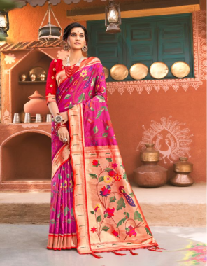 pink paithani silk  fabric printed work  work casual 
