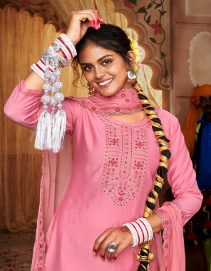 pink top- pure silk cotton with work i bottom- pure i dupatta- half pure with work i designs- 06 fabric embroidery work  work running 