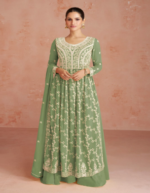 green top- real georgette free size stitched i bottom- real georgette free size stitched i dupatta- readl georgette  fabric embroidery work  work running 