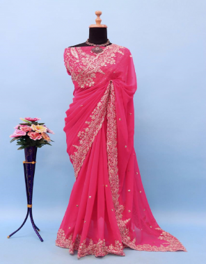 pink georgette with embroidery codding &n sequience work i blouse- georgette silk with heavy both side embroidery work unstitched blouse i saree length- 5.50 m i blouse- 0.80 m ( master copy )  fabric embroidery work  work festive  