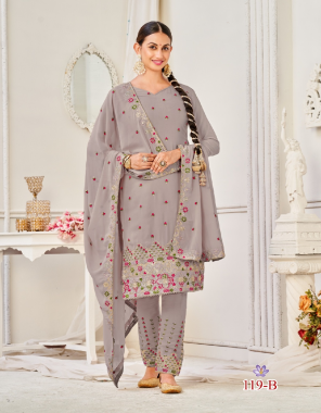 grey top- faux georgette with sequins embroidery work i dupatta- faux georgette with sequience embroidery work i bottom- faux georgette with sequence embroidery work full stitch ( master copy ) fabric embroidery work  work casual 