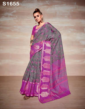purple cotton floral printed saree with unstitched blouse piece i saree- 5.50 m i blouse- 0.80 m  fabric printed  work festive 