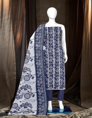 blue top- soft cotton with white thread embroidery work i bottom- cotton solid dyed i dupatta- cotton print  fabric embroidery  work running  