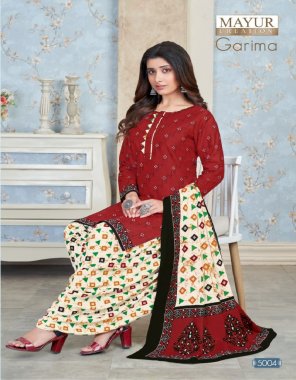 red cotton i top- 2 m i dupatta- 2.25 m  fabric printed work party wear  