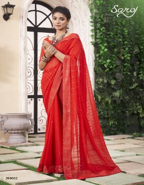 red georgette and sequence work saree with unstitched blouse piece  fabric sequence  work casual 