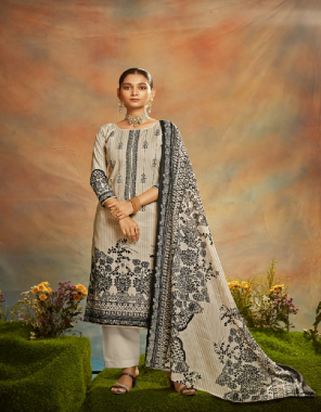 cream top- cambric cotton designer prints with fancy sequence embroidery i bottom- sami lawn cotton i dupatta- cotton mal print  fabric printed work festive 