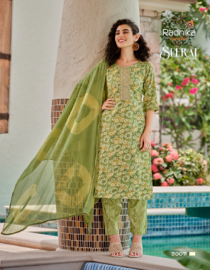green rayon capsule foil print with embroidery work i nazmeen dupatta with lace detaling i length- 45 to 46  fabric embroidery  work festive  