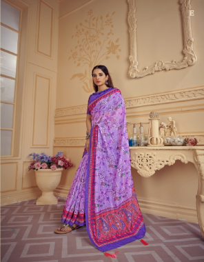 purple cotton sequence fabric with digital printed saree with latkan and blouse  fabric sequins work work wedding  