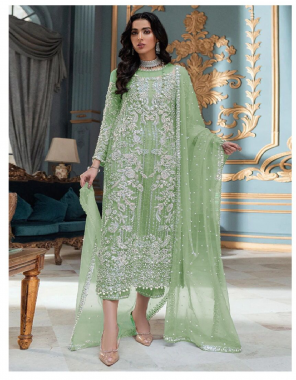 green top- heavy organza with sequence embroidery work and daimonds work i dupatta- heavy organza with sequence embroidery work & moti work i bottom- heavy santoon i inner- santoon i length- 44