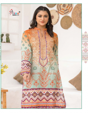 orange  top- cotton print with self embroidery i bottom- semi lawn i dupatta- cotton ( pakistani copy ) fabric embroidery  work wedding  