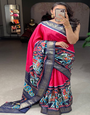 pink dola silk i patola print & foil work i saree length- 5.5 m i blouse- dola silk patola print with foil work (0.80 m) (master copy) fabric printed  work wedding 