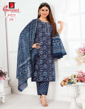 blue cotton fabric printed  work party wear 