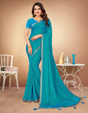 sky blue chiffon leheriya printed saree with unstitched blouse piece i banarsi border / gota patti work i saree- 5.50 m i blouse- 0.80 m  fabric printed  work wedding 