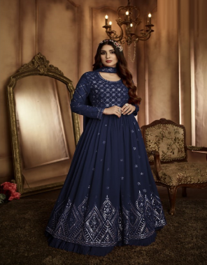 blue top- heavy faux georgette with embroidery (3mm squence) work with cotton thread with foil paper work i dupatta- heavy faux georgette with embroidery (3mm squence) work i bottom- inner heavy satin silk bottom 2.25 m i top inner- heavy santoon without joit top i length- max upto 60