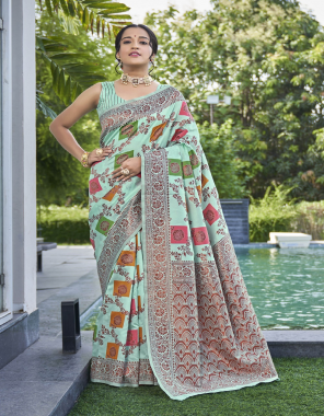 green saree- jacquard lichi (kota) i blouse- lining pattern i saree- 5.50 m i blouse- 1 m  fabric jacquard work  work casual  