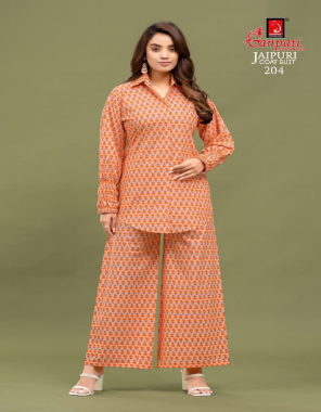 orange jaipuri cotton (3xl price- 450/-) fabric printed work wedding 