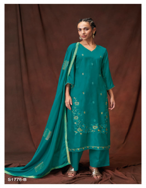 sky blue top- bemberg habutai silk solid with embroidery and daman embroidery i bottom- cotton silk solid colour i dupatta- finest viscose silk solid with embroidery and jacquard border  fabric embroidery  work running 