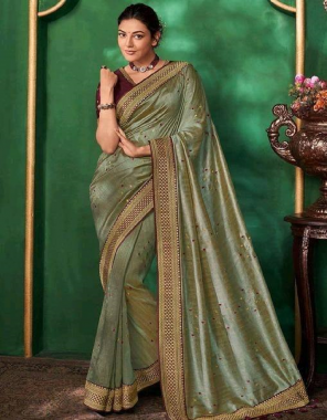 green vichitra silk saree crafted with embroidery work & heavy embroidery lace work with latkan i blouse- banglori silk with heavyb embroidery work i saree length- 5.50 m i blouse length- 0.80 m (master copy) fabric embroidery  work running 