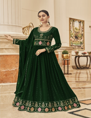 green top- heavy faux georgette with embroidery work with 3mm sequence work i bottom- heavy santoon silk 2.25 m i top inner- heavy santoon silk with joint top i dupatta- heavy naznin chiffon with swarovski daimond ready & lace i length- max upto 62