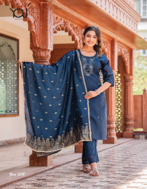 blue top- finest quality of heavy and pure quality of soft silk chanderi i bottom- heavy and pure quality soft silk chanderi with heavy stitching levels i dupatta- original dupatta with heavy border  fabric weaving  work festive 