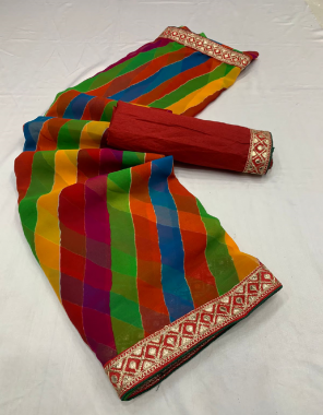 multi color georgette saree with unstitched blouse  fabric printed  work running 