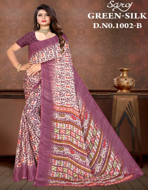 purple chiffon and fancy print pallu saree with unstitched blouse piece  fabric printed  work party wear 