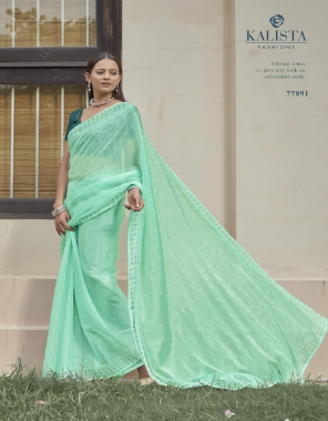 sky blue chiffon silk saree with unstitched blouse  fabric weaving  work party wear 