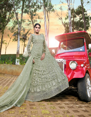 green top- net with front and back embroidery and zarakan work all over i dupatta- net dupatta with zarakan and embroidery work  fabric embroidery  work festive 