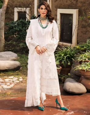 white top- cambric cotton with embroidered i dupatta- cotton print , nazmeen embroidery i bottom- cotton embroidered payal bunches (pakistani copy) fabric embroidery  work running 