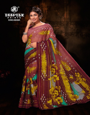brown saree- cotton (5.50 m) i blouse- cambroc cotton (0.80 m) fabric weaving work festive 