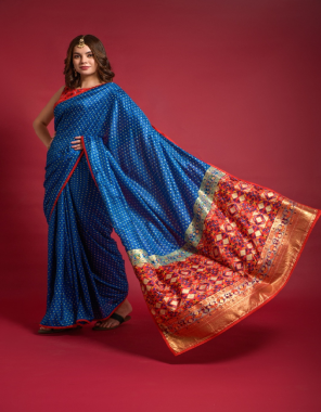 blue saree- art silk saree crafted with emboss foil print flower work with piping all over i blouse- art silk with same foil print work (saree size- 5.35 m , blouse- 0.80 m) fabric printed  work running 