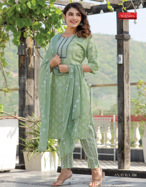green top- pure & finest quality of cotton cambric fabric designer pieces with sober fancy thread work i bottom- pure & finest quality cotton printed pant with finest stitching levels btm i dupatta- fancy dupatta  fabric thread work  work festive 
