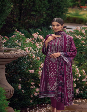 purple top- lawn print with exclusive heavy self embroidery i bottom- semi lawn i dupatta- lawn cotton box pallu with exclusive heavy embroidery (pakistani copy) fabric embroidery work  work wedding  