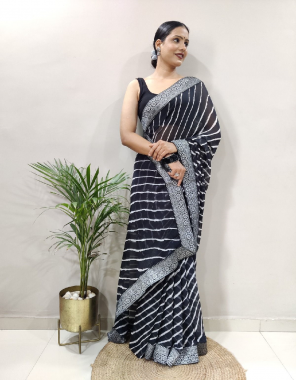 black heavy weight less saree with leheriya design with rapier lace border  fabric printed work festive 