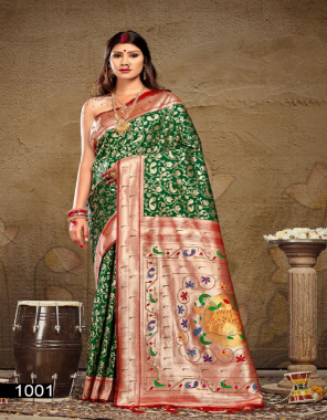 green paithani silk  fabric jacquard  work casual  