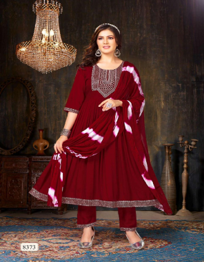 maroon top- heavy rayon embroidery sequence work with lace i bottom- heavy rayon bottom work i dupatta- nazmeen  fabric embroidery  work wedding 