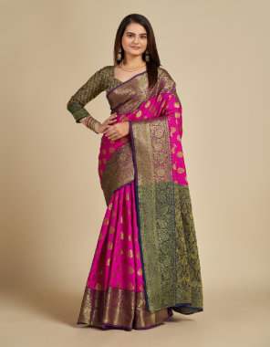 pink banarasi silk saree with unstitched blouse  fabric weaving  work casual 