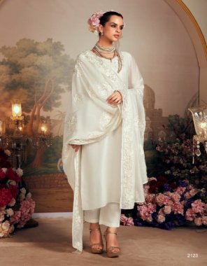 white top - pure organza with parsi embroidery on front and back sleeves ( with modale silk inner ) | dupatta - pure organza with parsi embroidery | bottom - modale silk fabric embroidery work casual 