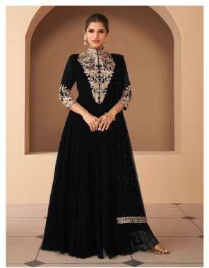 blue top - heavy georgett with sequence & codding embroidery work | inner - micro crap | size - xl-42 with margin (2 inch) | length - 60 + inch max | flair - 3.6 mtr | bottom - heavy santoon with patch work | size - fully stitched 44 inch | length - 42 inch | dupatta - heavy nazneen with four side lace and diamond work fabric embroidery work wedding 