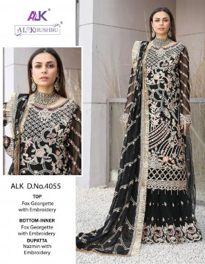 black top - fox georgette with embroidery | bottom-inner - fox georgette with embroidery | dupatta - nazmin with embroidery fabric embroidery work wedding 