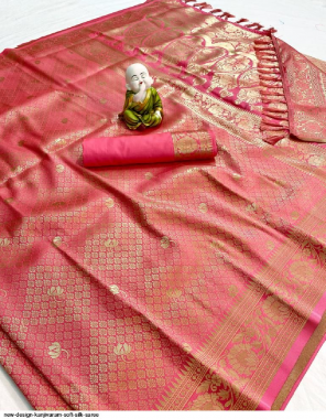 light pink kanjivaram silk fabric golden weaving work casual  