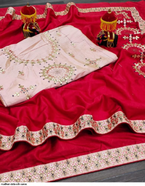 red dola silk fabric embroidery work running  