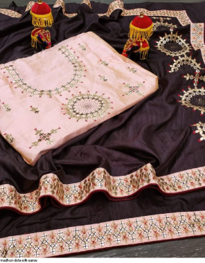 black  dola silk fabric embroidery work ethnic  