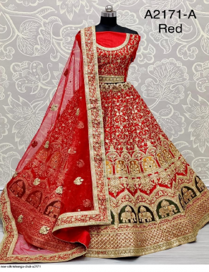 red slub silk fabric embroidery + thread+sequence+zari+dori+diamond work festive 