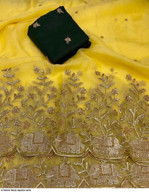 yellow heavy organza fabric embroidery zari work + stone work casual 