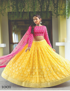 yellow georgette  fabric sequence + lucknowi work work party  
